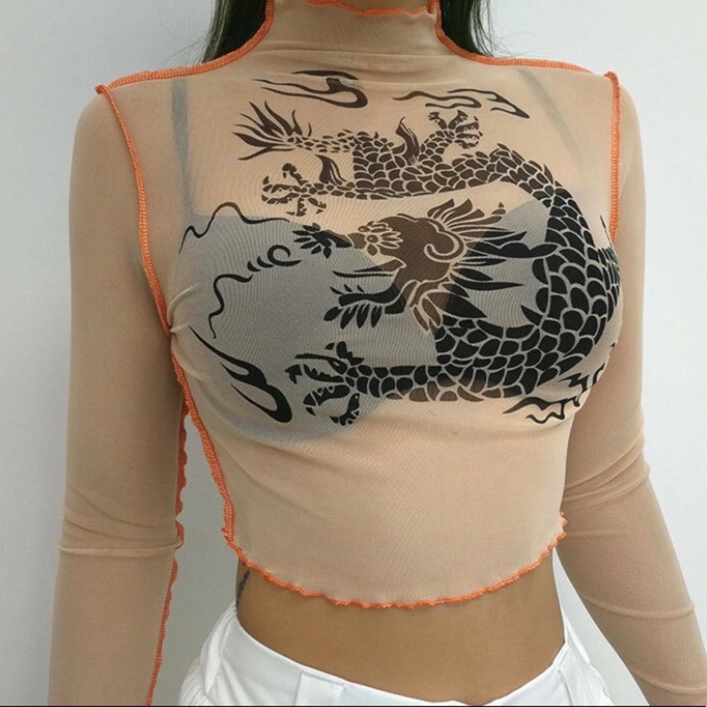 Cute mesh dragon crop top